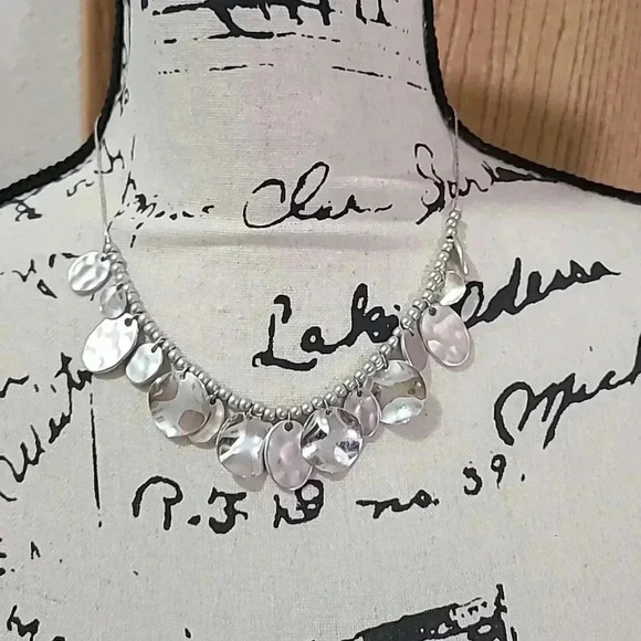 #33 set of 3 necklaces turquoise shell beads silver geometric purple - Picture 3 of 4